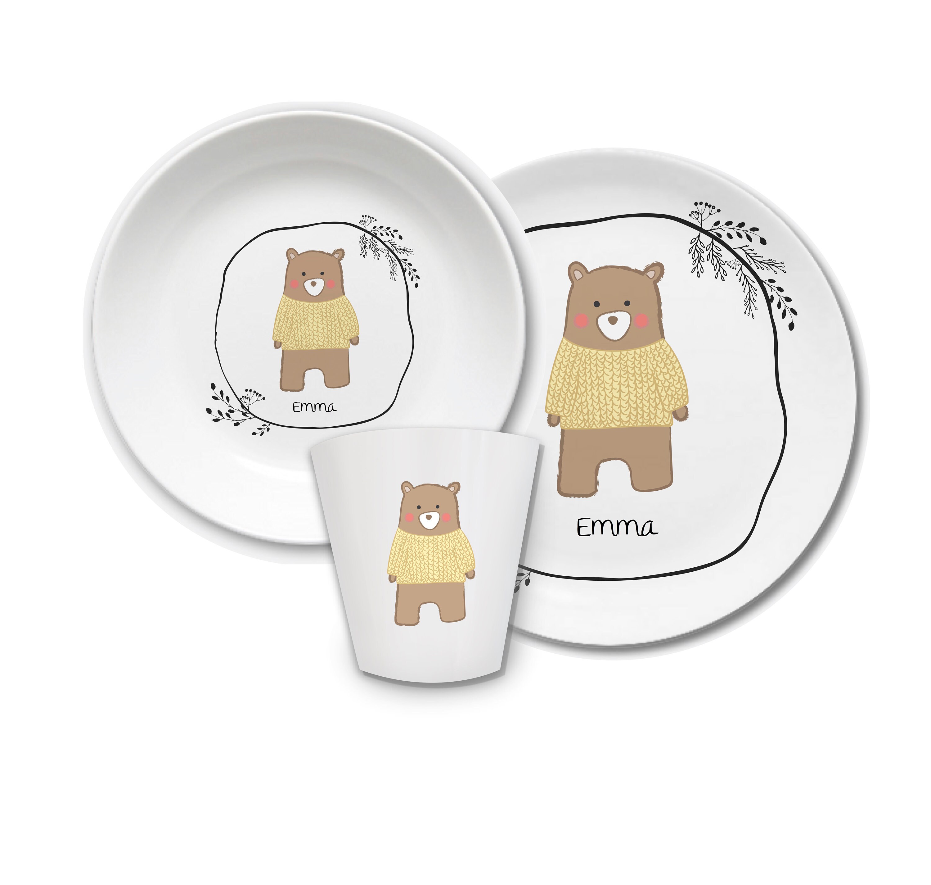Children's dishes set with name, forest animal, Children's di…