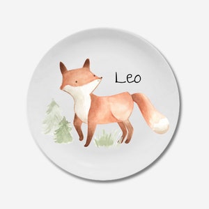 Children's plate with name, personalized children's gift, christening gift, gift, first birthday, children's tableware set melamine, fox