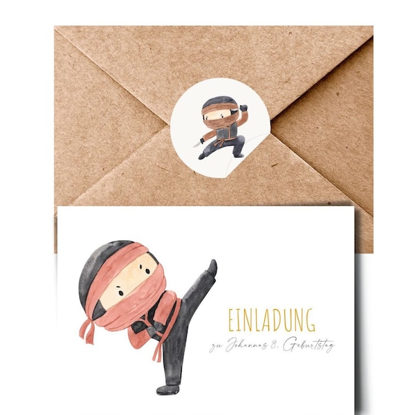 6 oder 10er Personalisierte Einladungskarte Einladungskarten Geburtstag  Ninja  Kindergeburtstag  personalisiert