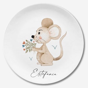 Assiette pour enfants avec nom, cadeau personnalisé pour enfants, cadeau de baptême, baptême, premier anniversaire, vaisselle pour enfants en mélamine, renard, licorne rose Maus