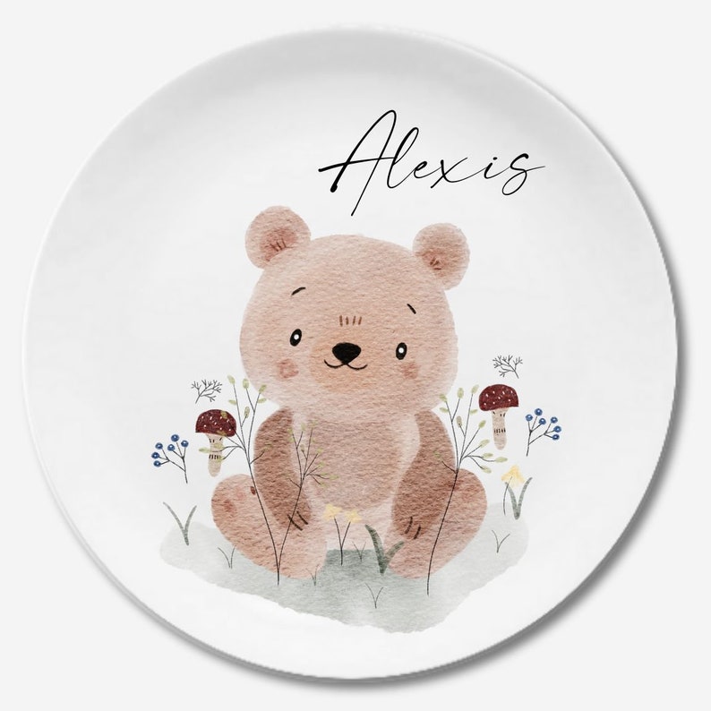 Plato infantil con nombre, regalo infantil personalizado, regalo de bautizo, regalo, oso ratón 1er cumpleaños, vajilla infantil melamina, pingüino Bär