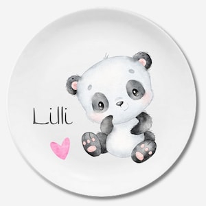 Plato infantil con nombre, regalo infantil personalizado, regalo de bautizo, regalo, oso ratón 1er cumpleaños, vajilla infantil melamina, pingüino Panda