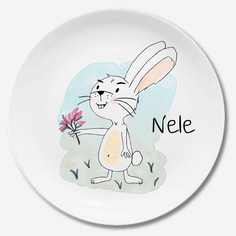 Kinderteller mit Namen, personalisiertes Kindergeschenk, Taufgeschenk, Taufe, Erster Geburtstag, Kindergeschirr Set Melamin, Hase Bild 10