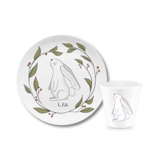 Children's dishes set with name bear Hase weiß