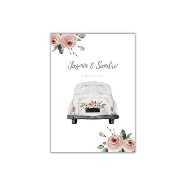 personalized picture wedding, money gift wedding, wedding gift, poster car wedding with name.