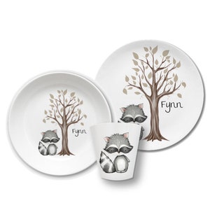 Children's dishes set with name racoon
