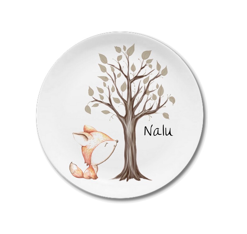 childrens crockery christening gift girl christening gift fox with tree Children/'s plate with name first birthday personalized