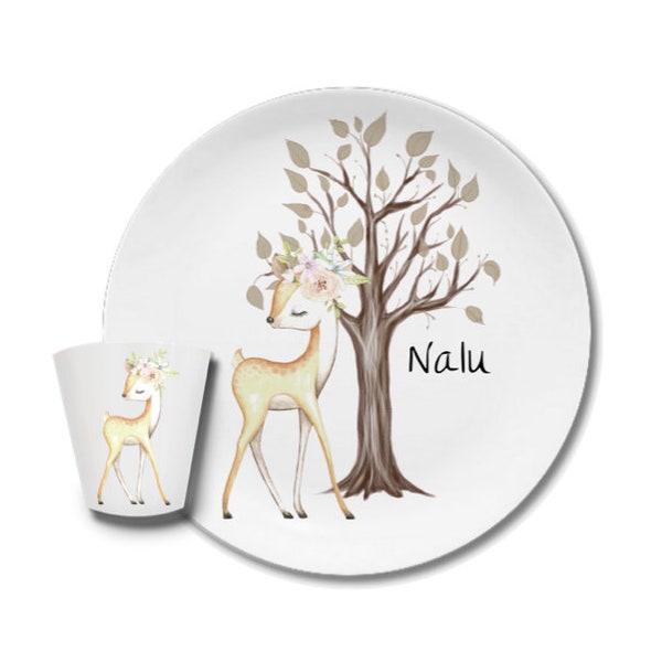 Melamine children's tableware with name baby shower gift girl, Children's dishes set