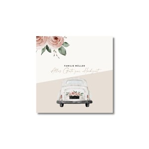 Biglietto di auguri per matrimonio con nome Auto Matrimonio Boho