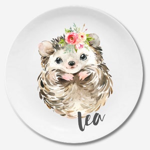 Children's plate with name, personalized, name, christening gift, christening birthday gift, children's dinnerware, racoon with flower girl