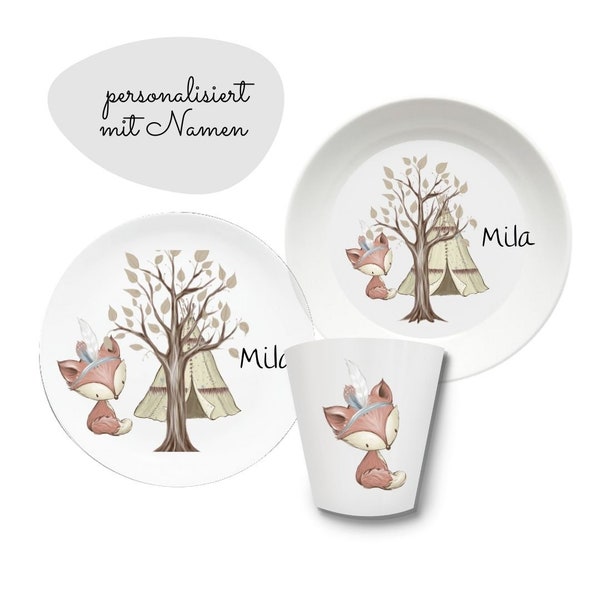 Melamine children's tableware with name baby shower gift girl, Children's dishes set