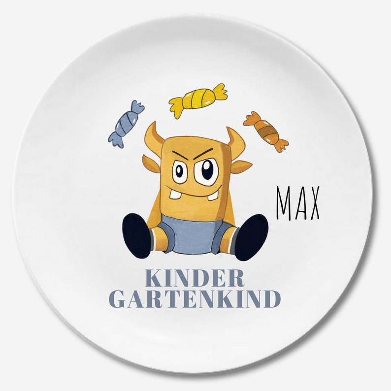 Children's plate with name Monster