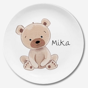 Plato infantil con nombre, regalo infantil personalizado, regalo de bautizo, regalo, oso ratón 1er cumpleaños, vajilla infantil melamina, pingüino Bär Mika