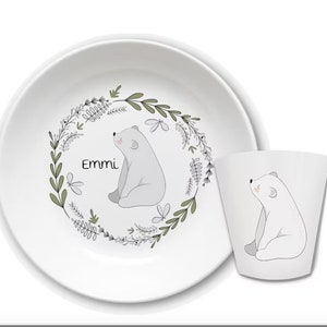 Children's dishes set with name bear Bär weiß