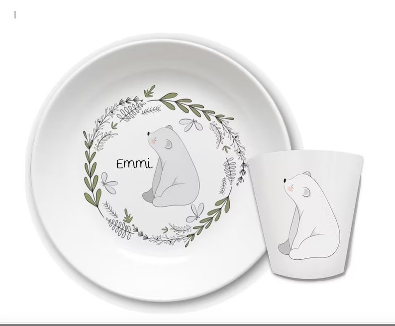 Children's dishes set with name bear Bär weiß