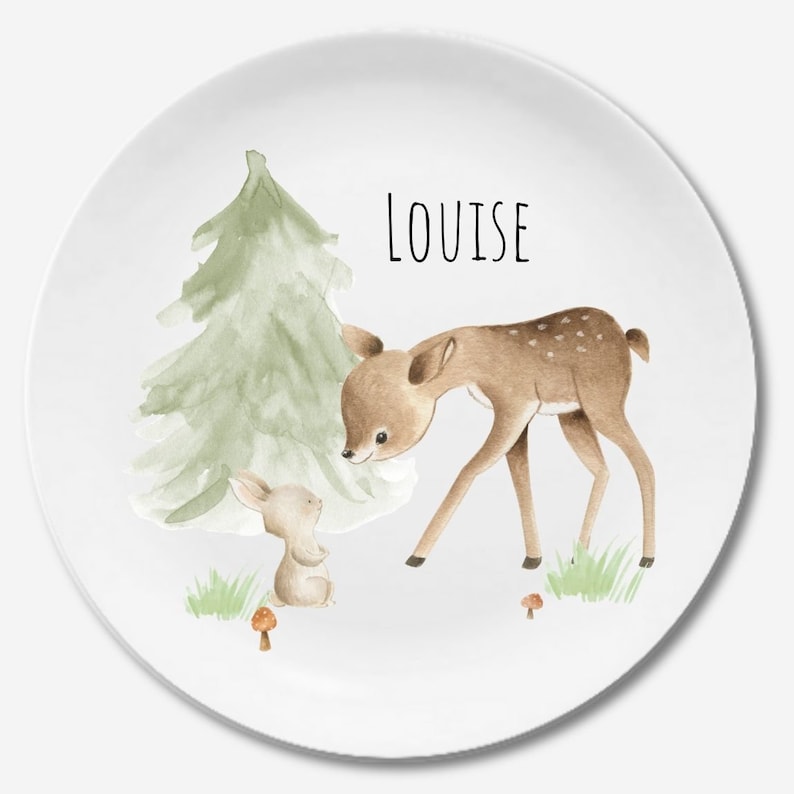 Children's dishes set with name fox Reh hase