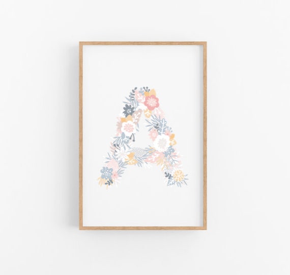 Baby Kinderzimmerposter Buchstaben floral  A3 personalisiert Babyzimmer Dekoration mit Namen Kinderzimmer Babyzimmer Dekoration 