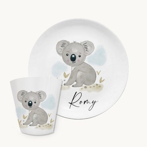 Kinderteller mit Namen, personalisiertes Kindergeschenk, Taufgeschenk, Taufe, Erster Geburtstag, Kindergeschirr Set Melamin, Hase rosa Koala