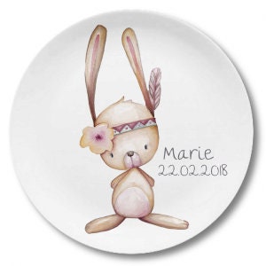 Children's plate with name, personalized, name christening gift, christening gift, birthday, children's dinnerware,  christening girl, bunny