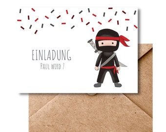 6 oder 10er Personalisierte Einladungskarte Einladungskarten Geburtstag  Ninja  Kindergeburtstag  personalisiert