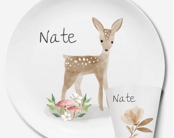 Children's plate with name, personalised children's gift, christening gift, gift, first birthday, children's tableware set melamine, fox