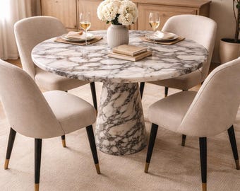 Calacatta Viola Marble Round Dining Table | Round Base with Pedestal | Handmade Luxury | (Customizable)