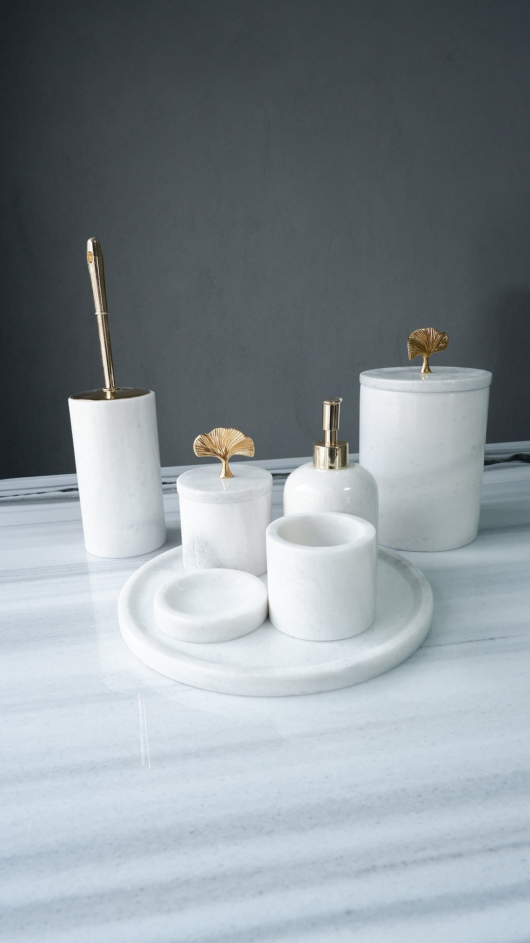 Curated visual reference: Fresh Look at 7 Piece White Marble Bathroom Set Natural Stone Home Decor