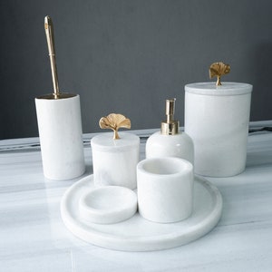 Natural marble bathroom set, 7 pieces, Pure White marble bathroom set, home gifts, gifts for her Natural Bathroom Set White marble