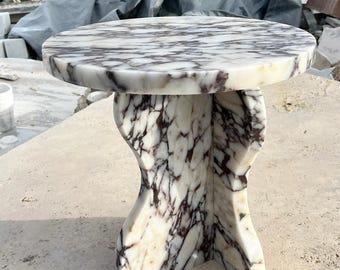 Marble Pedestal Side Table, Sculptural Stone Accent Table, Luxury Round Coffee Table, Custom Natural Marble Furniture