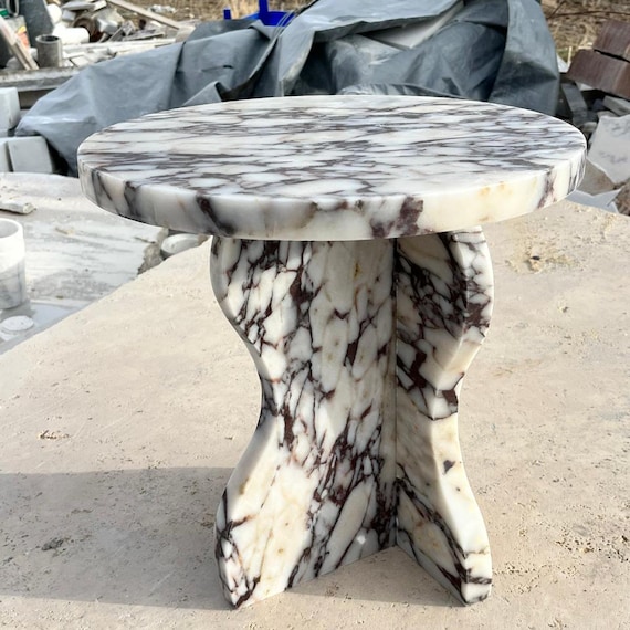 Marble Pedestal Side Table, Sculptural Stone Accent Table, Luxury Round Coffee Table, Custom Natural Marble Furniture