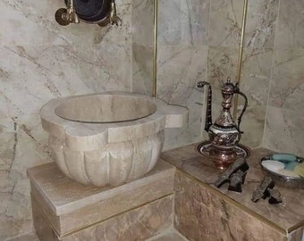Natural Travertine Turkish Bath Sink: Spa Bathroom Decor