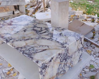 Calacatta Menekse Marble Coffee Table, Hand Carved Natural Stone, Custom Order
