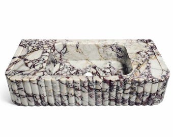 Lavabo de mármol Calacatta Viola, lavabo mural, lavabo moderno para baño, lavabo Calacatta, lavabo estilo granja, lavabo de mármol, lavabo de mármol Fled