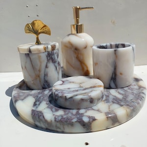 Calacutta Viola Marble Bathroom Accessories Set - Luxury Home Decor