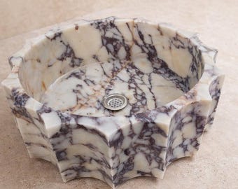 Hand-carved Calacatta viola marble basin – Sculptural fluted pool