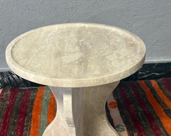Travertine Stone Side Table, Handmade Marble Stool, Sculptural Minimal Accent Table
