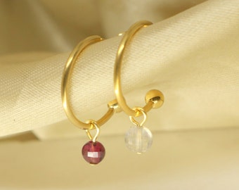 Margot hoop earrings • Gold plated • Garnet or Labradorite stones • Tan Tao Jewelry Paris