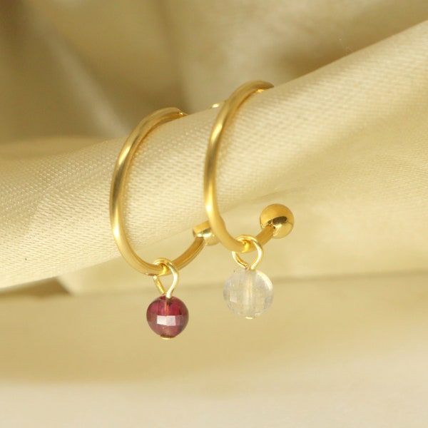 Margot hoop earrings • Gold plated • Garnet or Labradorite stones • Tan Tao Jewelry Paris