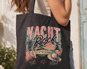Yacht Rock Tote Bag, Coastal Market Bag, Retro Beach Tote, Nautical Summer Carryall, Sailboat Shopper Bag