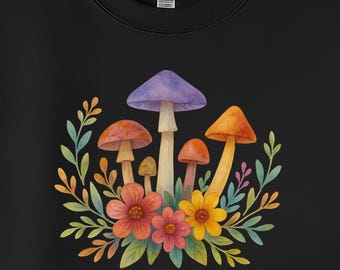 Mushroom sweatshirt for women, cottagecore fungi crewneck, boho forest pullover, cozy botanical top