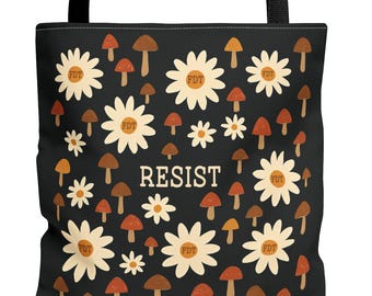Résistez au sac fourre-tout FDT, cadeau floral pour militants politiques Sac de protestation anti-Trump Sac de rallye libéral Cadeau pour amoureux des champignons Cabas