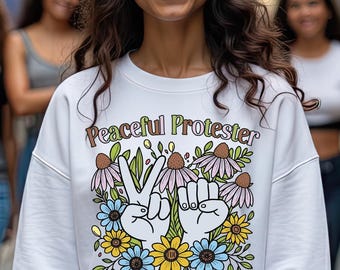 Felpa da donna con scritta "Attivist Protest", simbolo della pace floreale retrò e pugno, umorismo politico "FDT Pissed Off", outfit di marzo, femminista progressista