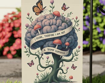 Bandera política de jardín Cottagecor, arte surrealista de árbol cerebral, decoración de exteriores anti-Trump para librepensadores, Naturecore feminista, 30,5 x 45,7 cm
