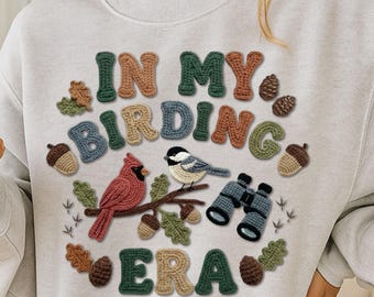 Cozy Birdwatcher Sweatshirt for Women, Cute Faux Yarn Crochet Birding Top, Nature Lover,  Birding Era, Winter Bird Nerd Sweater