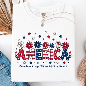 Gift for Liberal Activist, Red White Blue Floral Anti-Trump Tee, Patriotic Equality Tee, Social Justice 4th of July T-Shirt, Comfort Colors