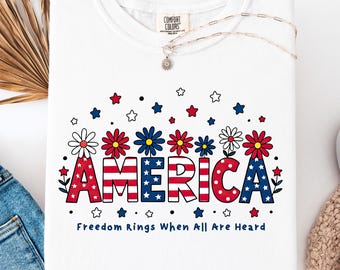 Presente para Ativista Liberal, Camiseta Anti-Trump com estampa Floral Vermelha, Branca e Azul, Camiseta Patriótica pela Igualdade, Camiseta Social pelo 4 de Julho, Cores Confortáveis