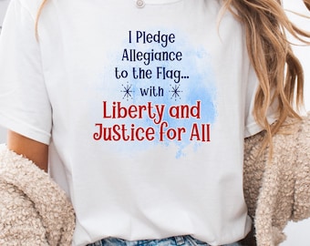 Social Justice Watercolor Tee, Protest Activism T-Shirt, LGBTQ+ Liberty Shirt, Unisex USA Pledge of Allegiance Top Anti-Racism Trans Support
