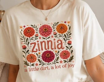 Zinnia Blumen Shirt, Gärtner Blumen T-Shirt, Cottagecore Garten Shirt, Botanische Blüte Grafik Top, Naturliebhaber Komfort Farben
