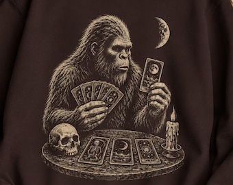 Bigfoot Tarot Sweatshirt, Sasquatch Cryptid Crewneck, Witchy Tarot Card Shirt, Mystical Paranormal Gift, Cryptozoology Sweatshirt