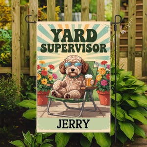 Personalized Labradoodle Garden Flag, Funny Labradoodle Flag, Custom Name, Gift for Dog Lover, Beer Lover, Dog Mom Yard Decor 12 x 18 Banner